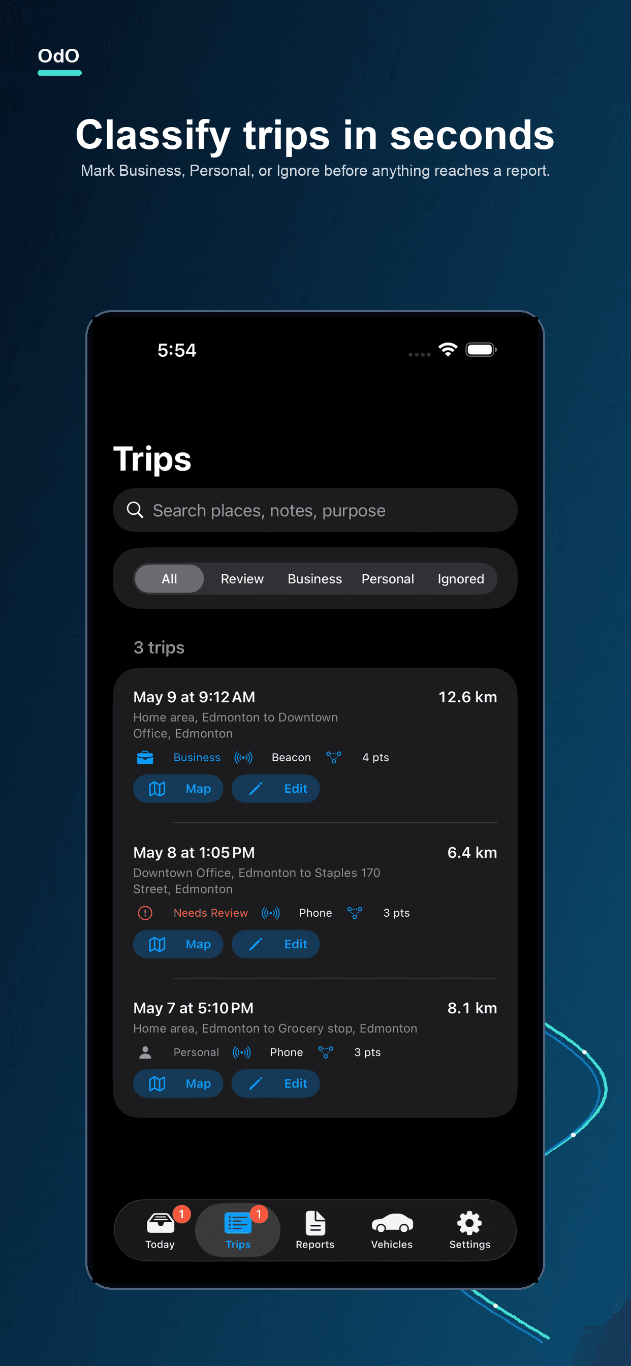 OdO trip classification screenshot